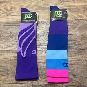 Pro Compression Performance Socks (Set of 2) L/XL Purple Blue Stripe Wing Design
